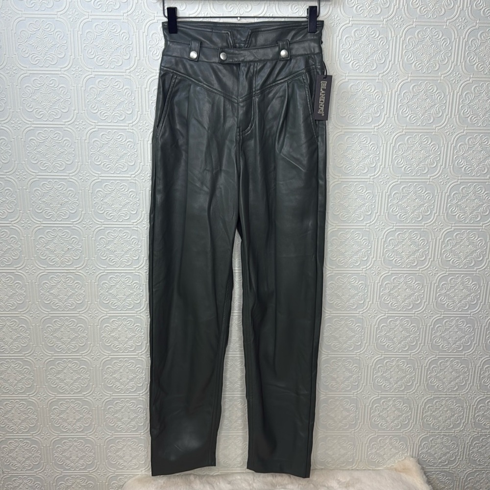 BlankNYC | Faux Leather Olive Green, High Waisted, Paper Bag Pants, Size 25, NWT - Picture 8 of 9